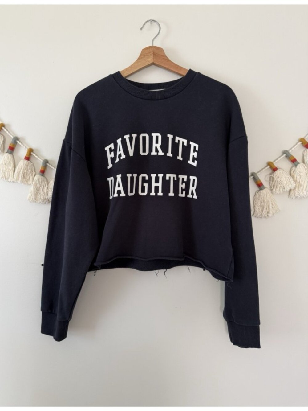 Favorite Daughter Cropped Collegiate Sweatshirt Navy Fleece Relaxed Sporty S